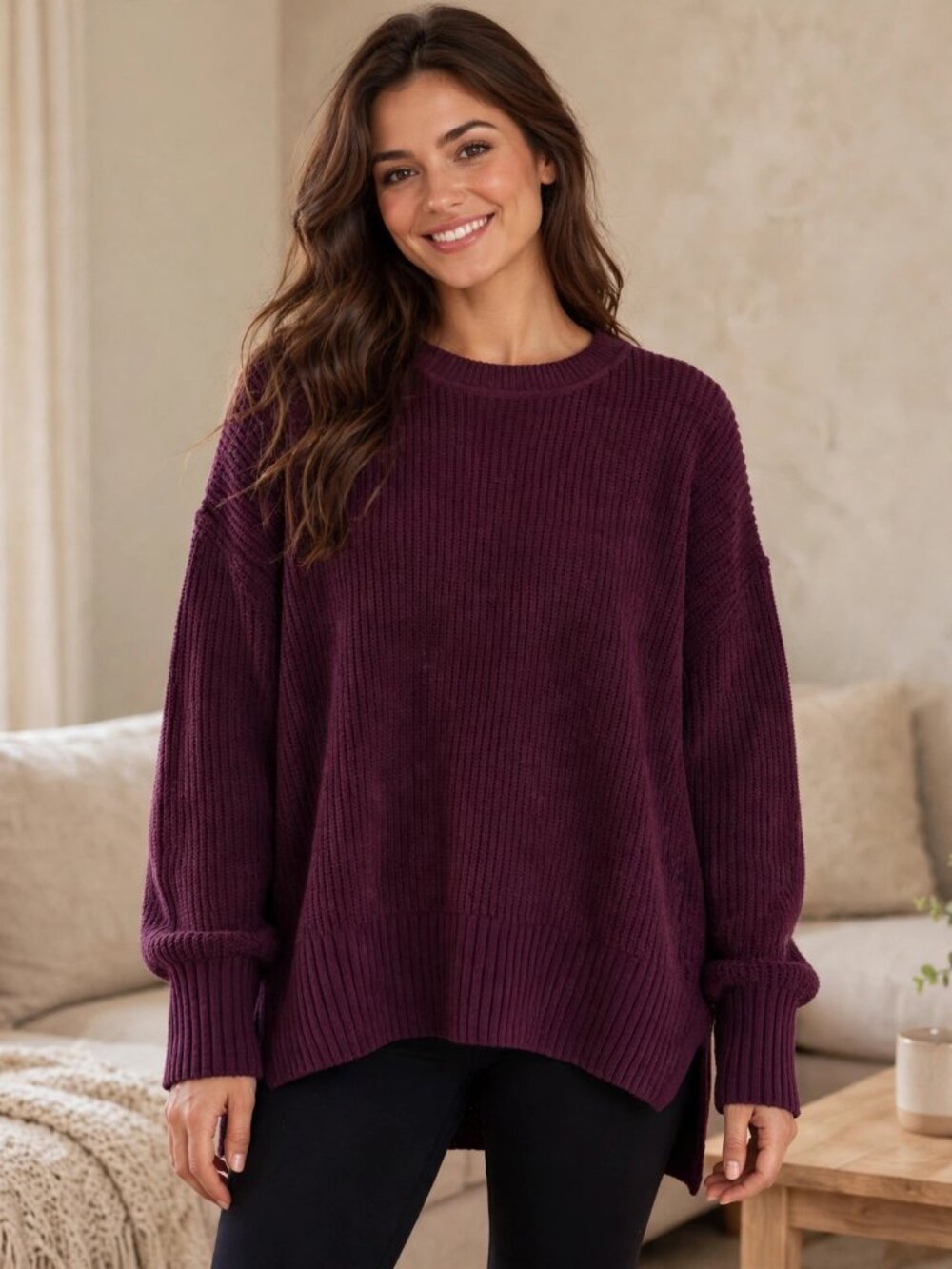 Denver Hayes Sweater XXL Oversized Plum Fisherman Rib Slouchy Cozy Plus